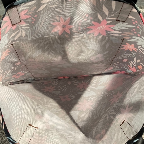 Black Brown Pink Floral Tote Bag for Work,Travel,Beach,Shopping,School - Picture 7 of 9